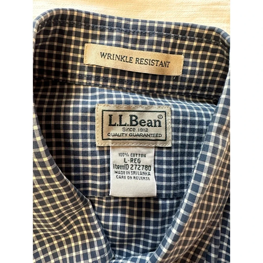 LL Bean Shirt Men's Large Regular Blue Wrinkle Resist Long Sleeve Button Down